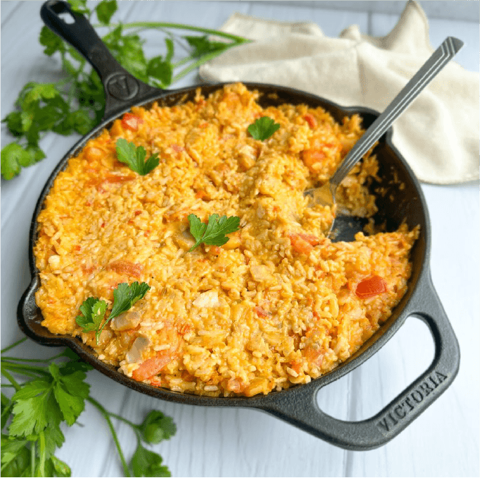 Arroz cremoso con pescado y camarones
