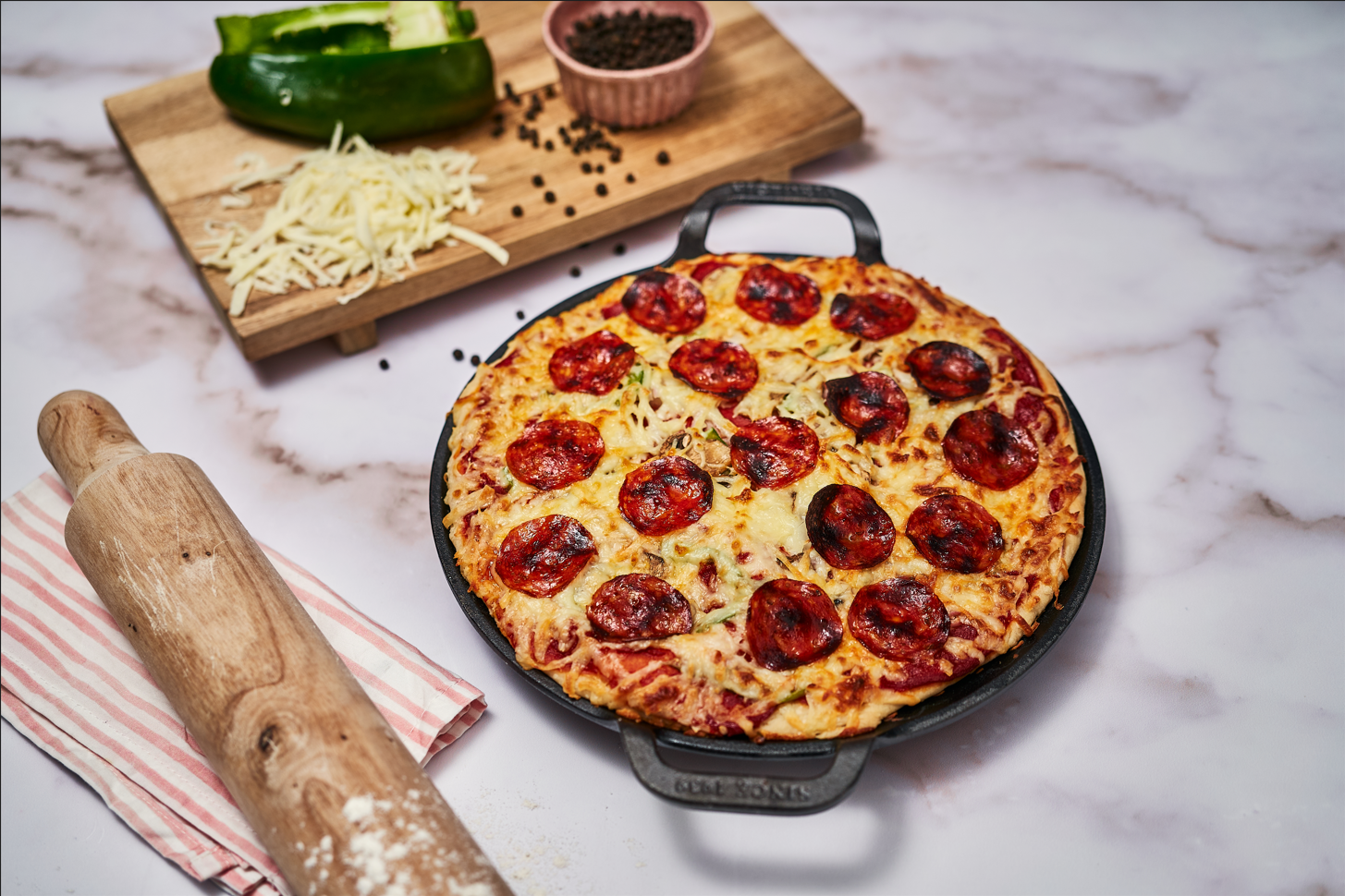 Pizza en plancha de hierro fundido