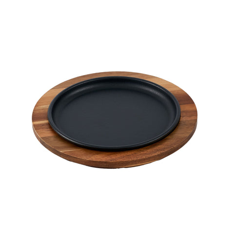 Plato de Hierro Fundido Esmaltado con Base de Madera de 20 cm