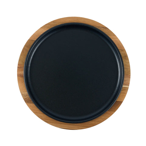 Plato de Hierro Fundido con Base de Madera de 26 cm