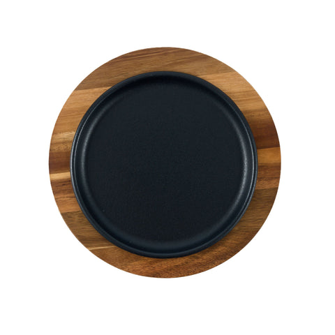 Plato de Hierro Fundido Esmaltado con Base de Madera de 20 cm