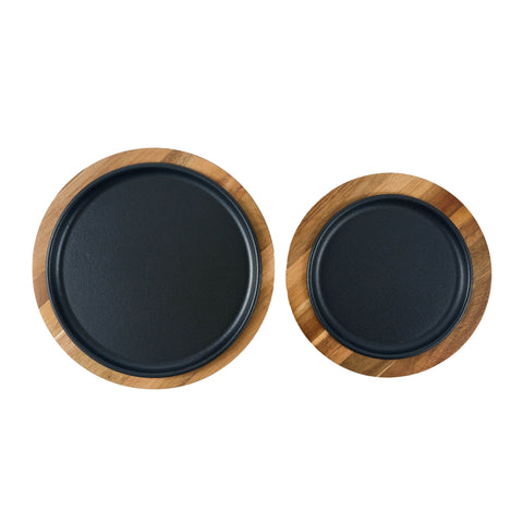 Plato de Hierro Fundido Esmaltado con Base de Madera de 20 cm