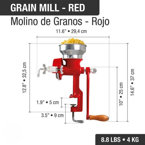 Molino de Granos Manual Tolva Metálica Pintado Rojo