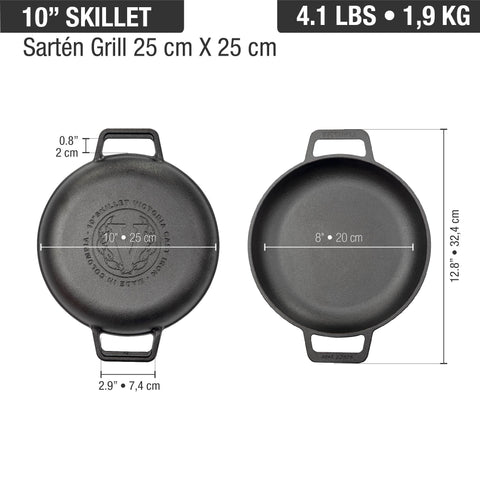 Sartén con Doble Mango Redondo de Hierro Fundido 25cm Precurado