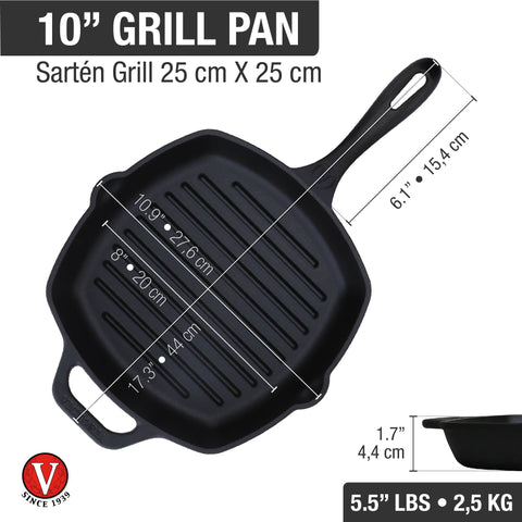 Sartén Hierro Fundido Cuadrado Grill de 25x 25 cm Precurado