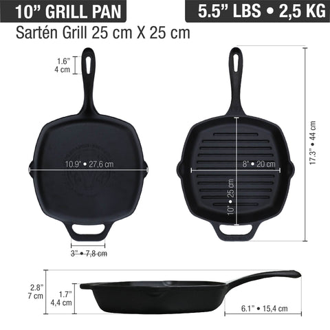 Sartén Hierro Fundido Cuadrado Grill de 25x 25 cm Precurado