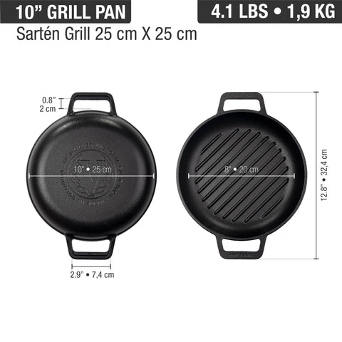 Sarten Redondo Grill 25 cm Hierro Fundido Precurado
