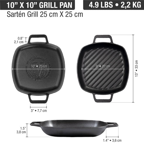 Sarten Grill Doble Asa Hierro Fundido Esmaltado 25 x 25 cm