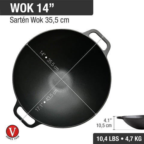Wok Hierro Fundido 35 cm Esmaltado