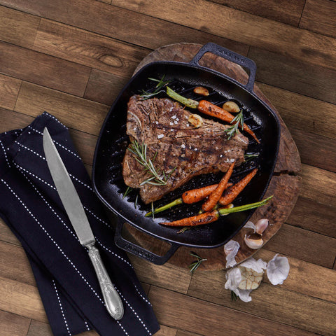 Sarten Grill Doble Asa Hierro Fundido Esmaltado 25 x 25 cm